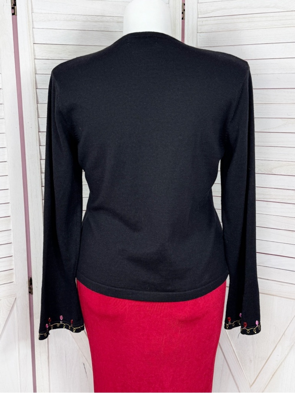 Vintage 90s Jack B Quick Embroidered Beaded Heart Cottagecore Sweater Black XL - Picture 4 of 11